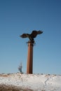 Bronze sculpture of an eagle in the Tazheranskaya steppe,lake Baikal,Russia