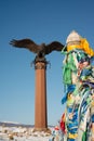 Bronze sculpture of an eagle in the Tazheranskaya steppe,lake Baikal,Russia