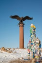 Bronze sculpture of an eagle in the Tazheranskaya steppe,lake Baikal,Russia