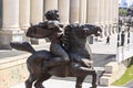 Bronze sculpture of a furious man on a horse in downtown Skopje, Macedonia Royalty Free Stock Photo