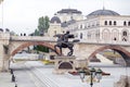 Bronze sculpture of a man riding a horse in downtown Skopje, Mac Royalty Free Stock Photo