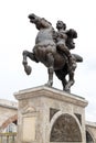 Bronze sculpture of a man riding a horse in downtown Skopje, Mac Royalty Free Stock Photo