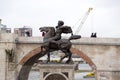 Bronze sculpture of a man riding a horse in downtown Skopje, Mac Royalty Free Stock Photo