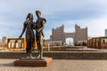 Bronze sculpture of man and woman in Lovers Park in Nur Sultan.