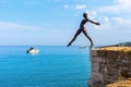 Bronze sculpture of Nicolas Lavarenne in Antibes, France Royalty Free Stock Photo