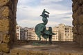 NAPLES, ITALY - OCTOBER 31, 2015: Bronze sculpture of a rooster in the medieval castle Castel dell Ovo.