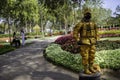 Bronze sculpture Soldier decoration in the city park. ChiangMai, Thailand, Febuary 10, 2022