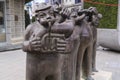 Bronze sculpture of stylized musicians in downtown Skopje, Maced