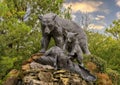 Bronze sculpture titled Bruins\' Riverpark Picnic by Jim Gilmore in Tulsa, Oklahoma.