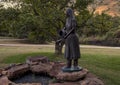 Bronze sculpture titled Crista by Doug Hyde in the Gilcrease Gardens in Tulas, Oklahoma. Royalty Free Stock Photo