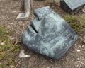 Bronze sculpture titled \'Face Fragment IV\' by Susan Evans in downtown Edmond, Oklahoma.