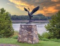Bronze sculpture titled Great Blue Heron by Raymond Gibby in Tulsa, Oklahoma. Royalty Free Stock Photo