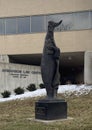 Bronze sculpture titled \'Moses\' by Gib Singleton on the campus of Creighton University.