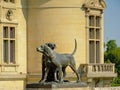 Hunting dogs, bronze statue , detail of the Castle of chantilly, france