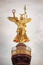 Bronze sculpture of Victoria, the Roman goddess of victory located at the top of the Victory column Siegessaule in Berlin Germa Royalty Free Stock Photo