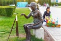 ASTANA, KAZAKHSTAN - JULY 25, 2017: Bronze sculpture of a young Artist in center of Astana.
