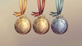 Bronze, Silver, and Gold Medals with Detailed Ribbons. This is AI generative image. Royalty Free Stock Photo