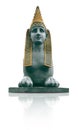 Bronze sphinx woman with golden crown in Egyptian style. Design element with clipping path
