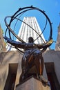 Bronze statue of Atlas in Rockefeller Center in Midtown Manhattan in New York City within courtyard of International Building
