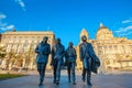 Bronze statue of the Beatles at the Merseyside in Liverpool, UK