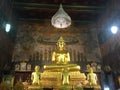 Bronze statue of Buddha And 3 disciples in Temple of Bells, Bangkok