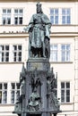 Bronze statue of the eleventh Czech King and Roman Emperor Charles IV. in night snowy Prague near Charles Bridge, Czech Republic Royalty Free Stock Photo