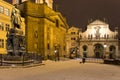 Bronze statue of the eleventh Czech King and Roman Emperor Charles IV. in night snowy Prague near Charles Bridg Royalty Free Stock Photo