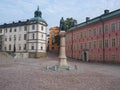 Bronze statue the founder of Stockholm, Birger Jarl and The Palace of Wrangel on Square Birger Jarls torg on Riddarholmen island