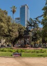 Bronze statue with fountain by Benjamin Vicuna Mackenna Place, Santiago, Chile