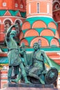 The bronze statue in front of Saint Basil Cathedral at Red Square in Moscow at Russia Royalty Free Stock Photo