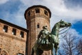 Bronze statue in front of Madama Palace, Turin, Italy Royalty Free Stock Photo
