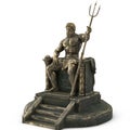 Bronze statue of the Greek god Poseidon on an isolated white background. 3d illustration