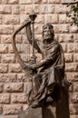 Bronze statue of King David playing the harp outside his tomb in the Old City of Jerusalem, Israel Royalty Free Stock Photo