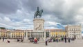 Bronze statue of King Jose I and triumphal arch at Rua Augusta at Commerce square in Lisbon, Portugal. Royalty Free Stock Photo