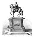 Bronze Statue of King Louis XV of France, vintage engraving