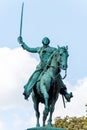 Bronze statue of Lafayette on his horse is set on a three-level granite base. He holds a sword in his right hand Royalty Free Stock Photo