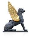 Bronze statue mythological griffin with golden wings isolated on a white background. Design element with clipping path