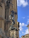 Bronze statue of Perseus holding the head of Medusa in Florence, Piazza della Signoria square. Royalty Free Stock Photo