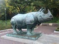 A Bronze Statue of a Rhinocerotidae in the Fall. Royalty Free Stock Photo