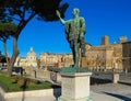 Bronze statue of S.P.Q.R. IMP. CAESARI NERVAE Augustus on Imperial Forums Street Via dei Fori Imperiali  Rome, Italy Royalty Free Stock Photo