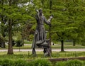 Bronze statue of Saint Francis of Assisi in Forest Park near the Jewel Box in Saint Louis, Missouri. Royalty Free Stock Photo