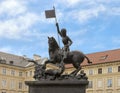 Bronze statue of Saint George killing the dragon located on the III Courtyard of the Prague Castle Royalty Free Stock Photo