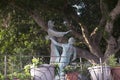 Bronze statue standing in the courtyard of the Church of the Primacy of St. Peter, located on the shores of the Sea of Galilee in Royalty Free Stock Photo