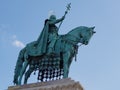 Bronze statue of Stephen I the king of Hungary at the Fishermans Bastion that located on the Buda Castle in Budapest Hungary Royalty Free Stock Photo