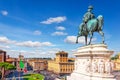 Bronze statue of Victor Emmanuel II and view on the Piazza Venezia Royalty Free Stock Photo