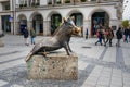 Bronze statue of wild boar outside Hunting and Fishing Museum in Munich. Germany