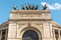 Bronze statues above the entrance of the Politeama Garibaldi theater in Palermo, Sicily