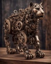 Bronze Steampunk Cheetah on Wooden Table