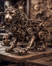 Bronze Steampunk Cheetah on Wooden Table