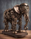 Bronze Steampunk Elephant on Wooden Table